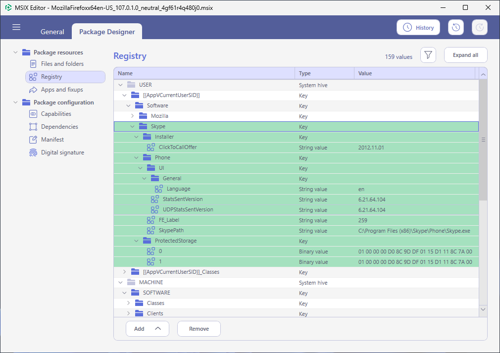 msix-editor-registry-imported-items-selected