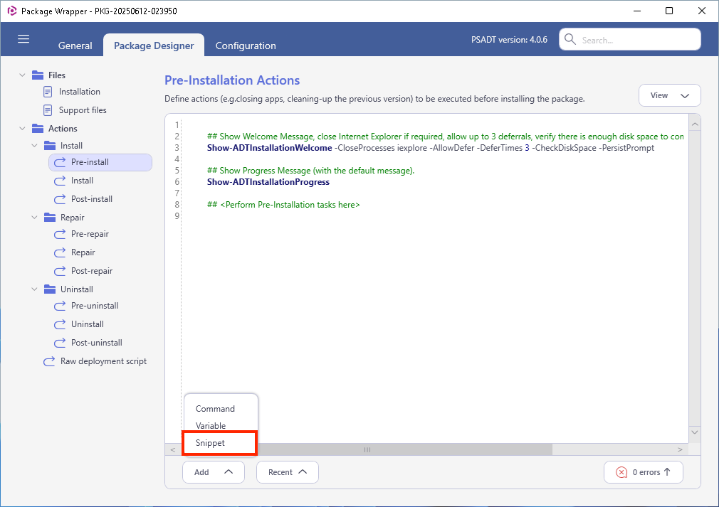 pkg-wrapper-actions-add-snippet