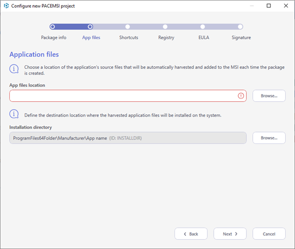 select app file location