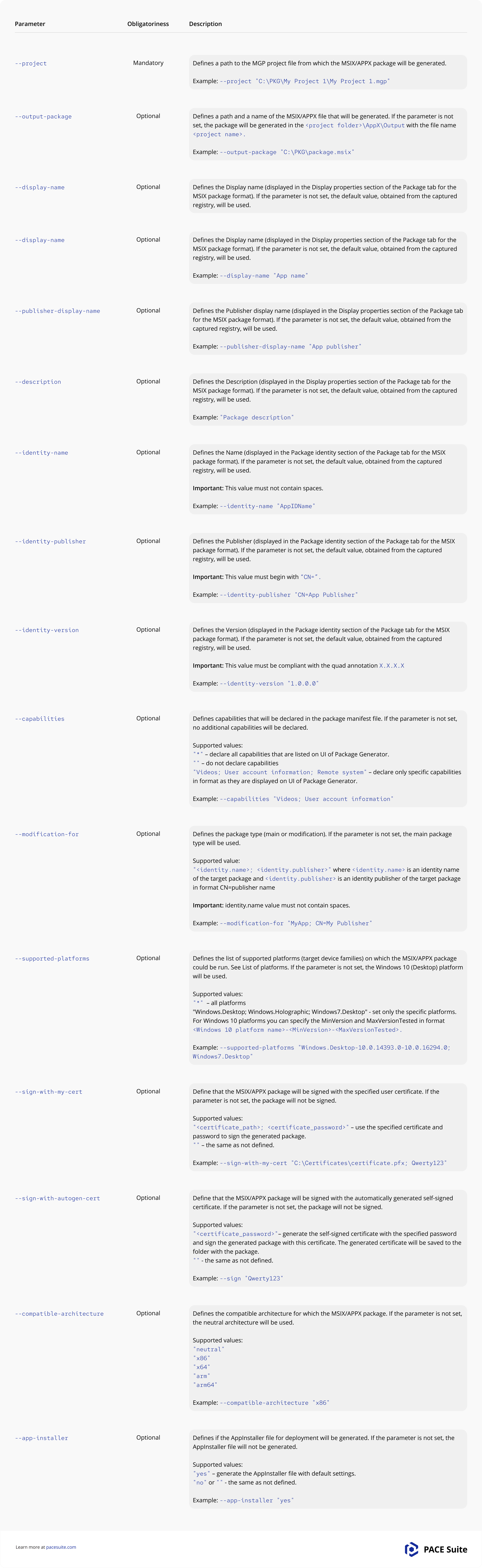 build msix command parameters