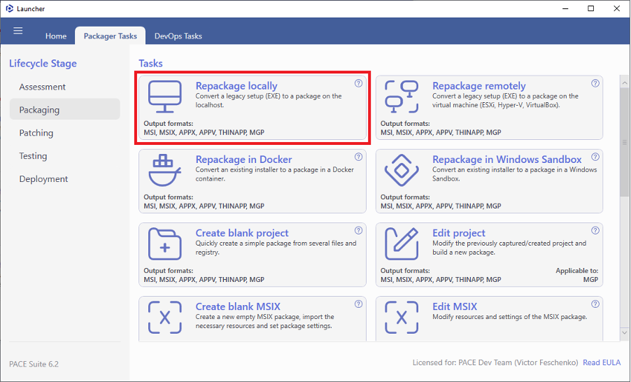 repackage locally exe to msi