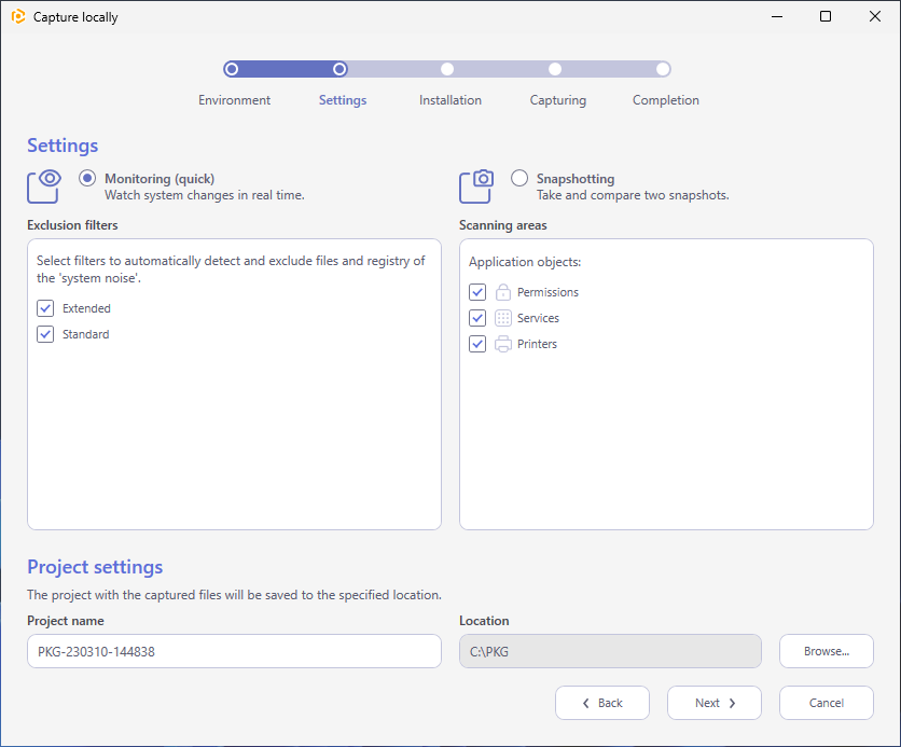 settings capture locally