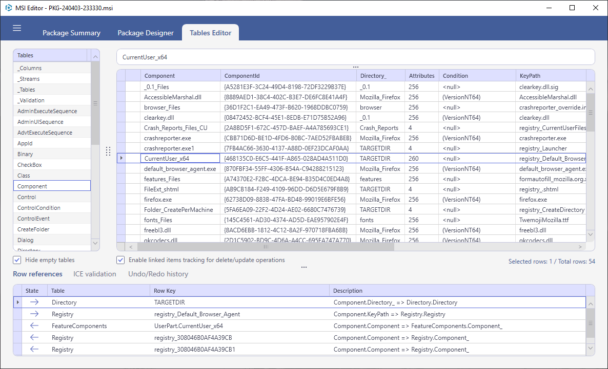 MSI tables editor