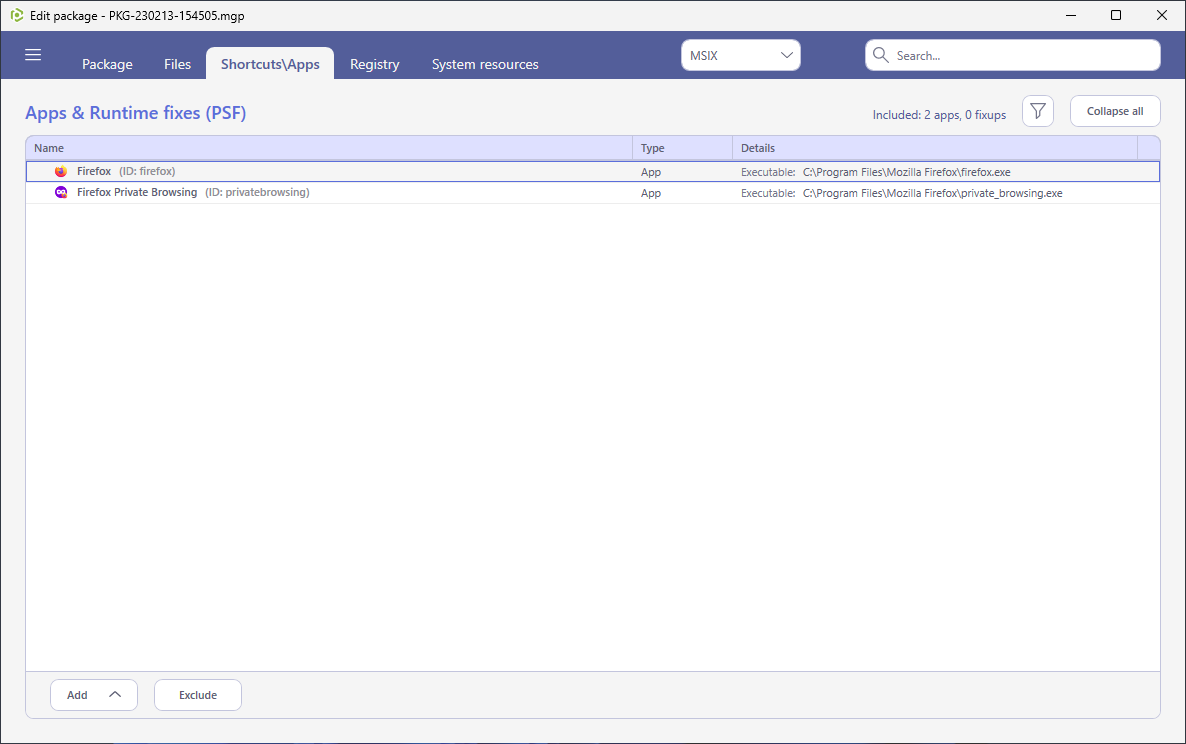 msix shortcuts