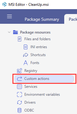select custom actions