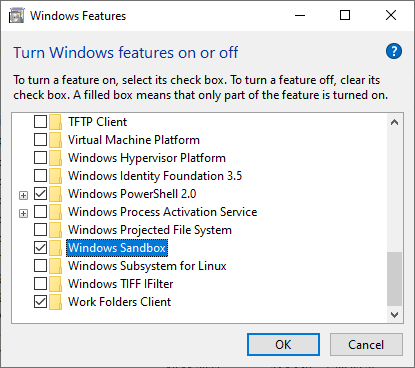 Windows Features on off