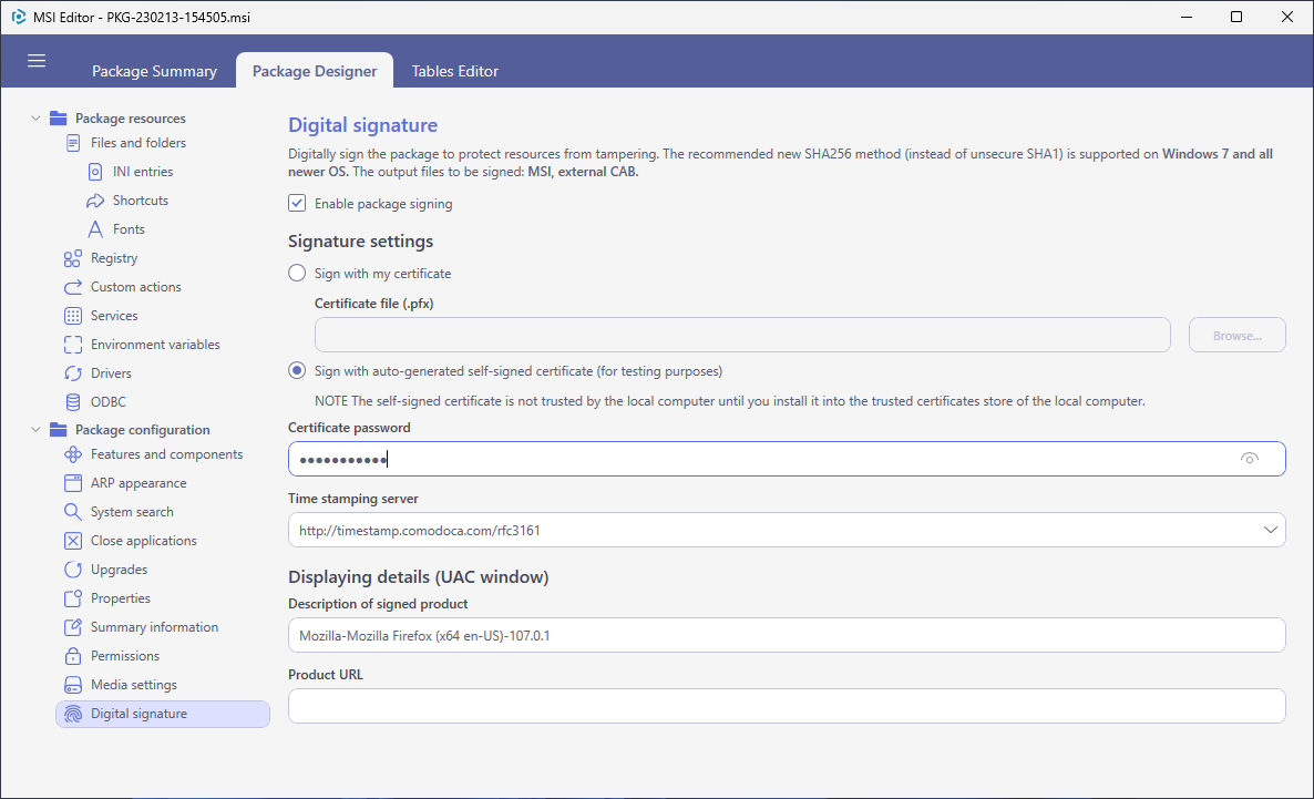 enable package signing